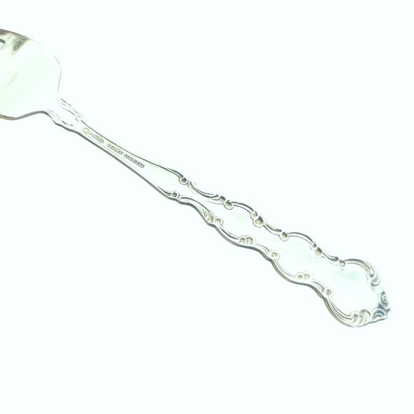 4 Oneida Deluxe Mozart Salad Fork 6.5" scalloped baroque scrolls 80s vtg - Picture 8 of 9